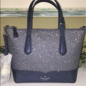 KATE SPADE LOLA GLITTER SATCHEL CROSSBODY NAVY